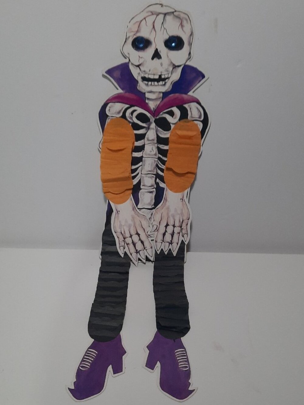Vintage Halloween Skeleton Hanging Paper Decoration Accordion Limbs Jewel Eyes